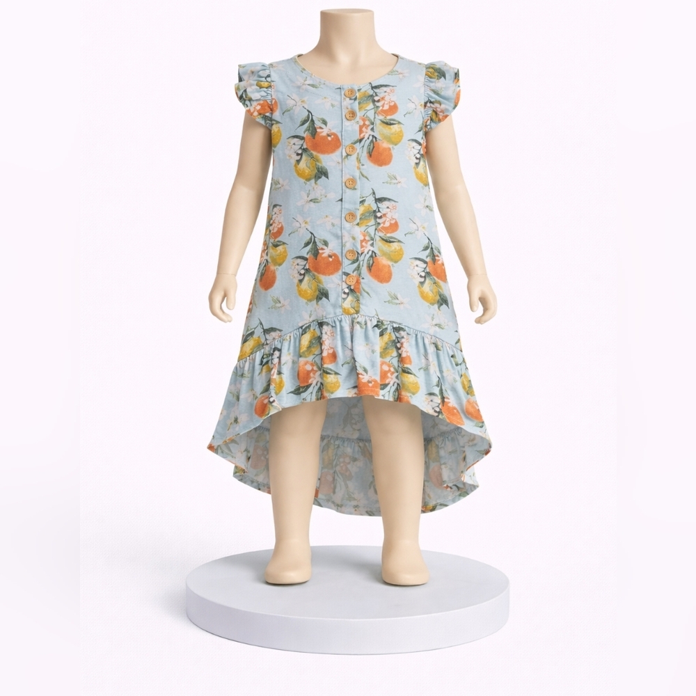 Posh Peanut High LowToddler Citrus Print Ruffle Hem Dress